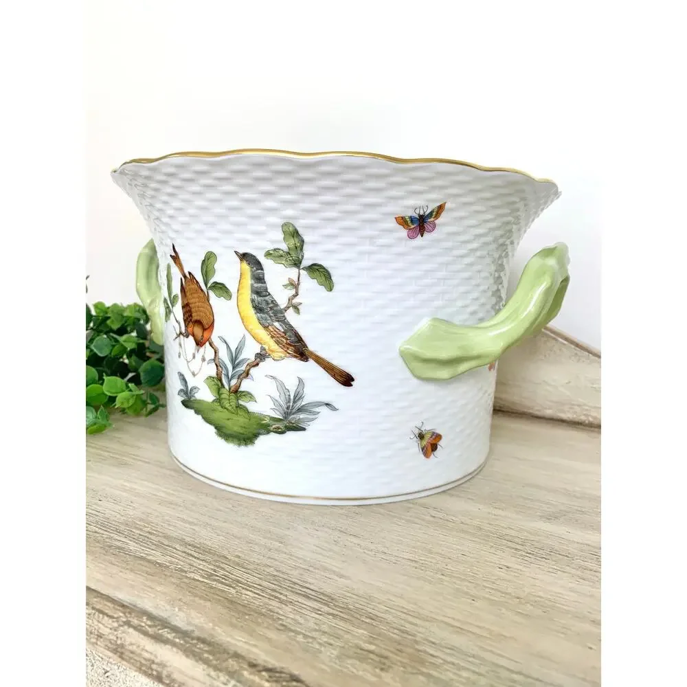 Vintage Herend Rothschild Bird Cachepot Large Hand Painted Porcelain Planter